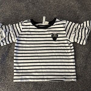 Janie and Jack x Disney Girls' Black & White Striped Ruffle Sleeve Top